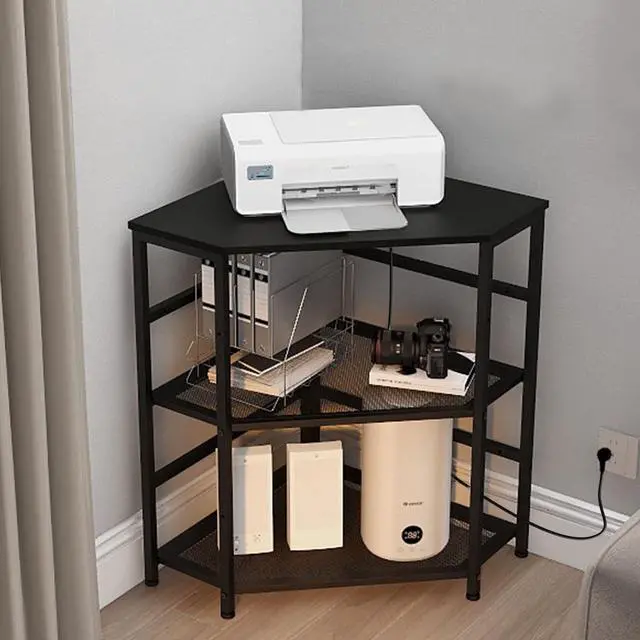 Main image of Corner Printer Stand Table with Power Outlet Charging Plugs USB Port Adjustable Storage Shelf Computer Tower CPU Stand Holder for Home Office (Black)
