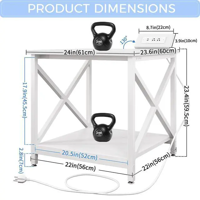 Alt view image 3 of 7 - Large Printer Stand with Power Outlet, with Storage Shelf, 2 Tier Rolling Printer Cart with Industrial Wheels, 23.6 x 23.6 Inches Printer Table for Home Office,White