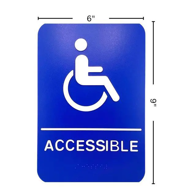 Alt view image 2 of 5 - ADA Handicap Accessible Compliant Sign with Braille Sign w/Adhesive Back - Durable and Wipe Clean Plastic - 9"X6" - Blue and White - Business Restaurant Signage - 12 PK