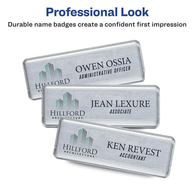 Alt view image 5 of 7 - ® Reusable Magnetic Professional Name Badge System, 1" x 3" Silver Name Tags, 10 Identification Badges, 80 Inkjet Printable Inserts, Design Software Included (71205)