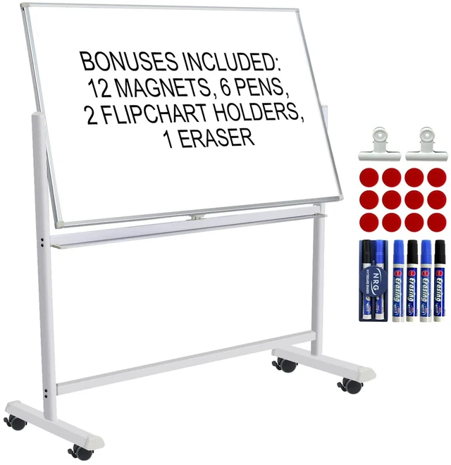 Main image of Mobile Whiteboard with Stand - 60x40 Double Sided Dry Erase Board with Stand, Large White Board on Wheels for Office, Rolling Magnetic Whiteboard with Pen Tray for Meeting, Training by