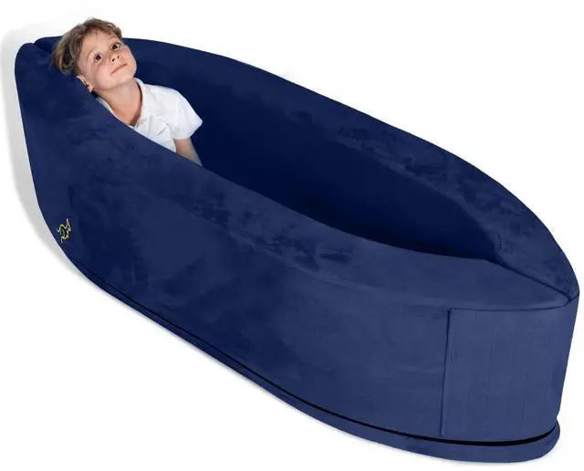 Main image of Sensory Chair for Kids Sensory Soft Canoe for Children Deluxe Adjustable Compression Peapod Foam Dark Blue