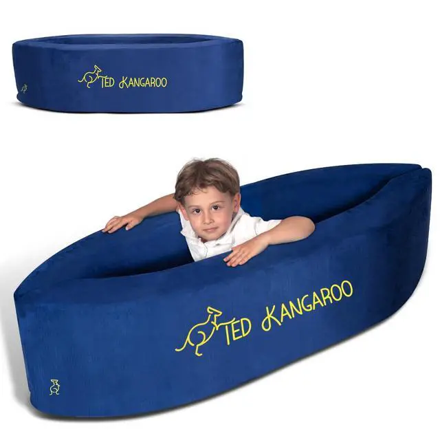 Alt view image 2 of 7 - Sensory Chair for Kids Sensory Soft Canoe for Children Deluxe Adjustable Compression Peapod Foam Dark Blue