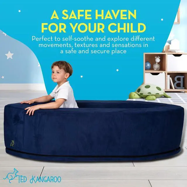 Alt view image 4 of 7 - Sensory Chair for Kids Sensory Soft Canoe for Children Deluxe Adjustable Compression Peapod Foam Dark Blue