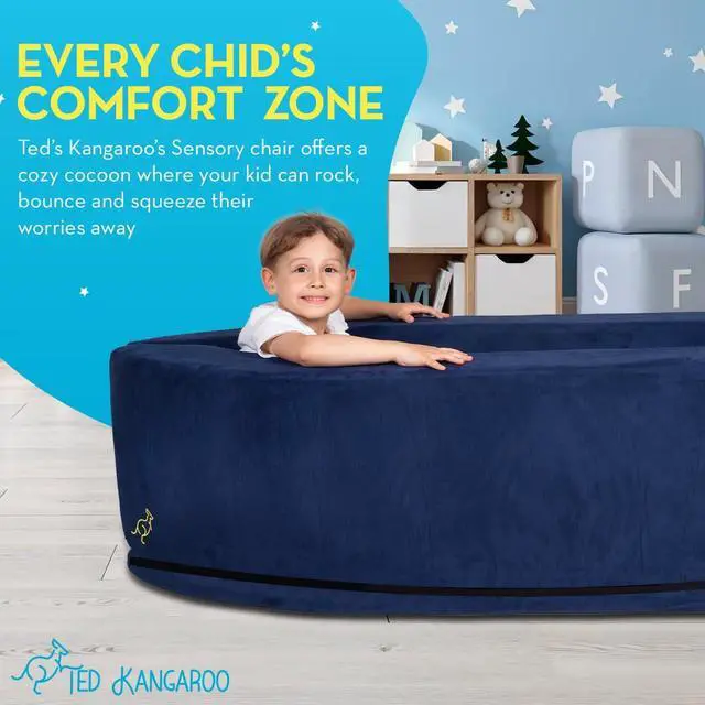 Alt view image 5 of 7 - Sensory Chair for Kids Sensory Soft Canoe for Children Deluxe Adjustable Compression Peapod Foam Dark Blue