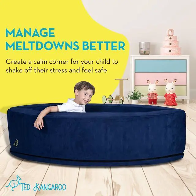 Alt view image 6 of 7 - Sensory Chair for Kids Sensory Soft Canoe for Children Deluxe Adjustable Compression Peapod Foam Dark Blue