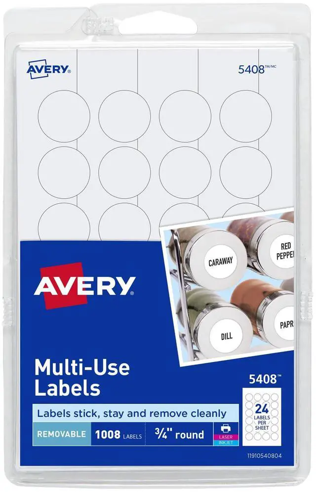 Main image of Removable Print or Write Labels for Laser and Inkjet Printers, 0.75 Inches, Round, 18 Packs (5408)