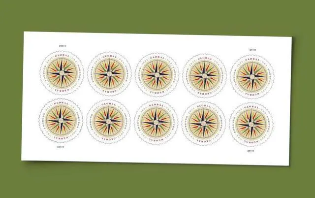 Alt view image 5 of 7 - 1794 Compass Rose 2025 (2 Sheets of 10) Global Forever International Rate First-Class Mail Postage Stamps