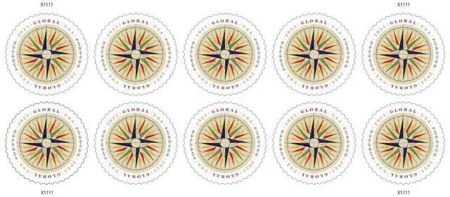 Alt view image 4 of 7 - 1794 Compass Rose 2025 (2 Sheets of 10) Global Forever International Rate First-Class Mail Postage Stamps
