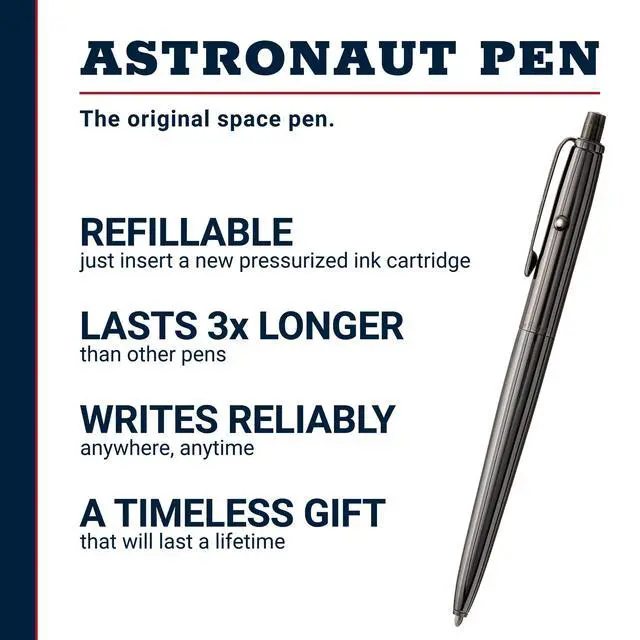 Alt view image 2 of 7 - Space Pen Black Titanium Nitride Original Astronaut Pen, Gift Box | Pressurized Ballpoint Pen Writes Upside Down and in Extreme Temperatures, Black Ink, Medium Point, Pocket Clip, Made in USA