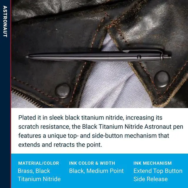 Alt view image 3 of 7 - Space Pen Black Titanium Nitride Original Astronaut Pen, Gift Box | Pressurized Ballpoint Pen Writes Upside Down and in Extreme Temperatures, Black Ink, Medium Point, Pocket Clip, Made in USA