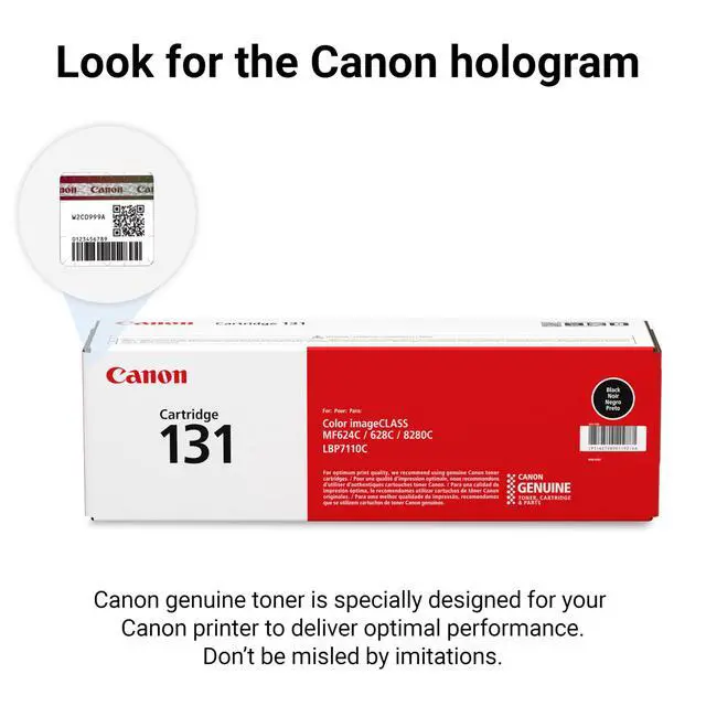 Alt view image 5 of 6 - Genuine Toner, Cartridge 131 Black (6272B001), 1 Pack, for Color imageCLASS MF8280Cw, MF624Cw, MF628Cw, LBP7110Cw Laser Printer
