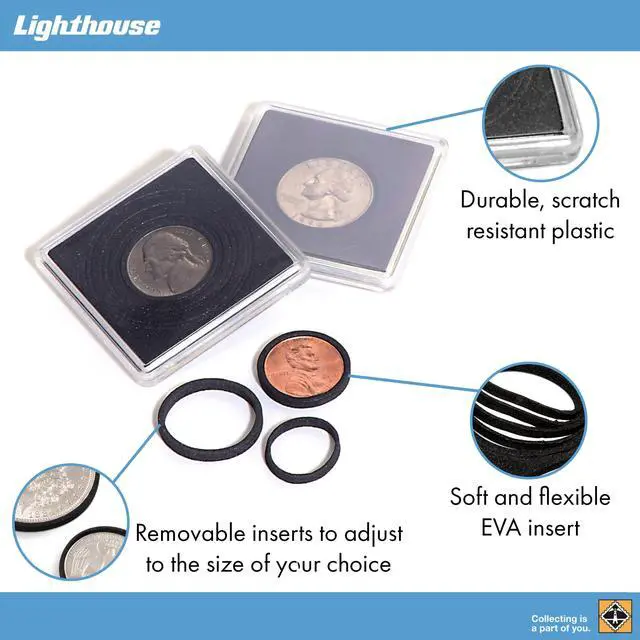 Alt view image 3 of 4 - Lighthouse - QUADRUM 2" x 2" Snaplocks with Universal Insert for US Coins 16-41 mm - Pack of 100
