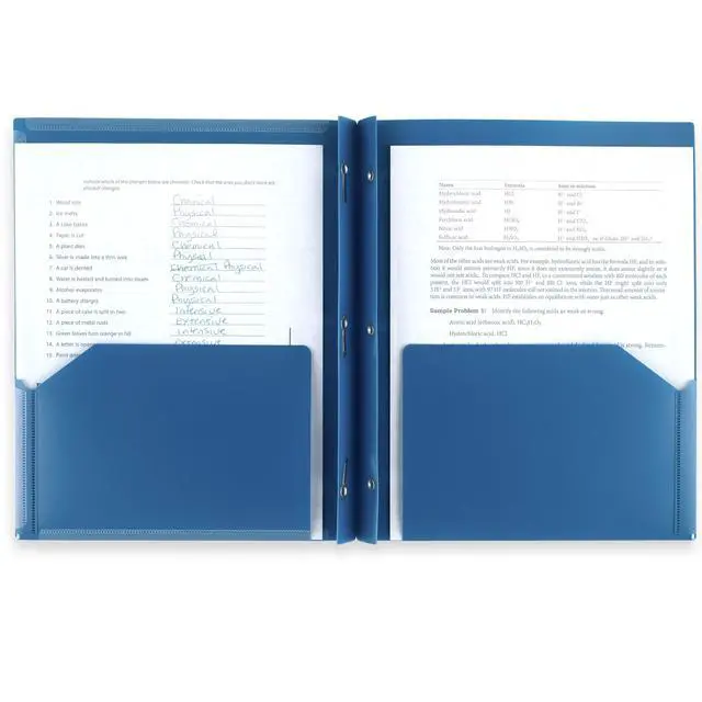 Alt view image 4 of 7 - 2-Pocket Folder + Study App, Plastic Folder with Prong Fasteners and Customizable Clear Cover, Holds 8-1/2" x 11" Paper, Black, Pacific Blue, Fire Red, Forest Green (340220A-ECM),Pack of 24