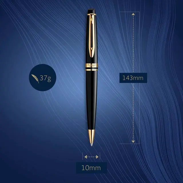 Alt view image 3 of 7 - Expert Ballpoint Pen, Black with Golden Trim, Medium Tip, Blue Ink, Gift Box
