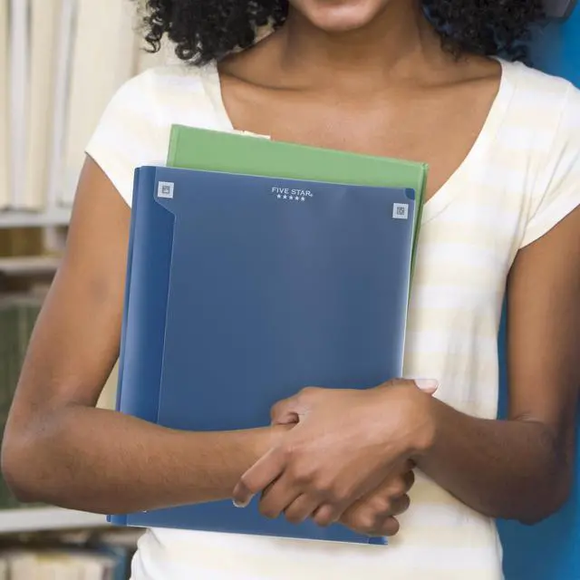 Alt view image 7 of 7 - 2-Pocket Folder + Study App, Plastic Folder with Prong Fasteners and Customizable Clear Cover, Holds 8-1/2" x 11" Paper, Black, Pacific Blue, Fire Red, Forest Green (340220A-ECM),Pack of 24