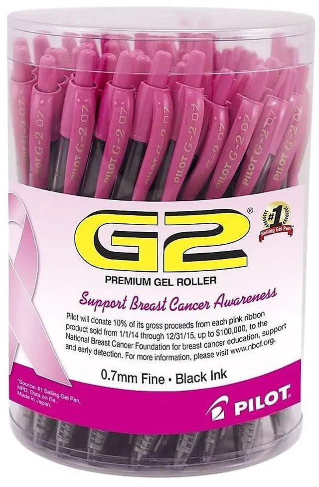 Main image of G2 Breast Cancer Awareness Collection Refillable & Retractable Rolling Ball Gel Pens, Fine Point, 0.7 mm, Black Ink Pens, 48-Pack Tub