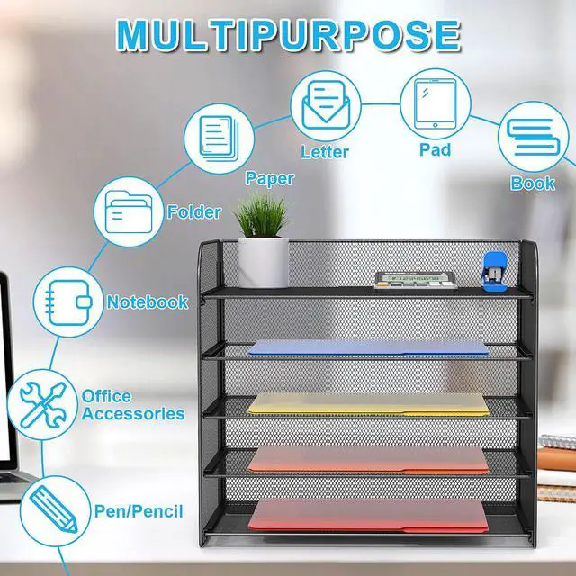 Alt view image 3 of 6 - 2 Pack Legal/A4/Letter Size Desk Paper Organizer Desktop File Organizer Document Sorter, 5 Tier Mesh Letter Tray File Folder Holder Office Accessories Organization