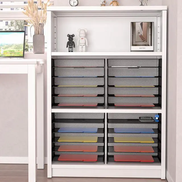 Alt view image 5 of 6 - 2 Pack Legal/A4/Letter Size Desk Paper Organizer Desktop File Organizer Document Sorter, 5 Tier Mesh Letter Tray File Folder Holder Office Accessories Organization