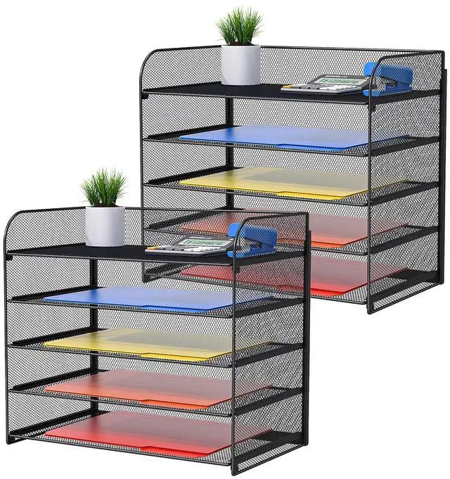 Main image of 2 Pack Legal/A4/Letter Size Desk Paper Organizer Desktop File Organizer Document Sorter, 5 Tier Mesh Letter Tray File Folder Holder Office Accessories Organization