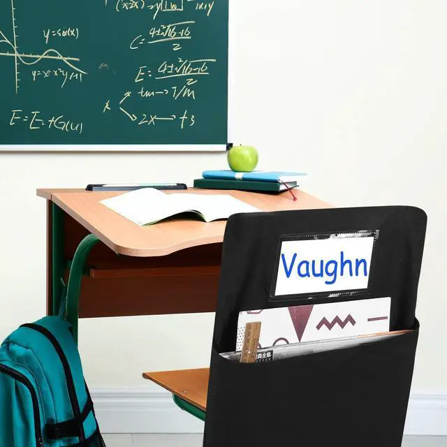 Alt view image 4 of 7 - 24 Pcs Small Chair Pockets for Classroom 14 Inch School Chairs Bag Chairback Buddy Seat Pocket Student Classroom Organizer with Name Tag for Primary School Chair up to 14'' Wide(Black)