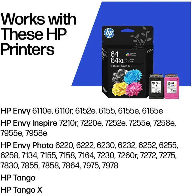 Alt view image 2 of 7 - 64XL/64 Black High Yield and Tri-Color Standard Yield Ink Cartridges, 2/Pack
