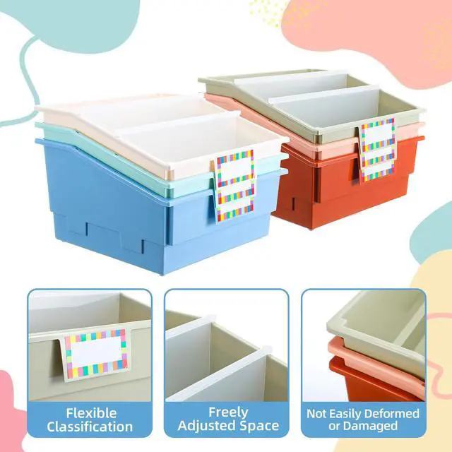 Alt view image 3 of 7 - 6 Pack Picture Book Organizer Bins with Dividers Large Plastic Book Holders with Labels Multi Purpose Classroom Organization Bins Storage Container (Boho Color,13.5 " X 13.5 " X 7.75")