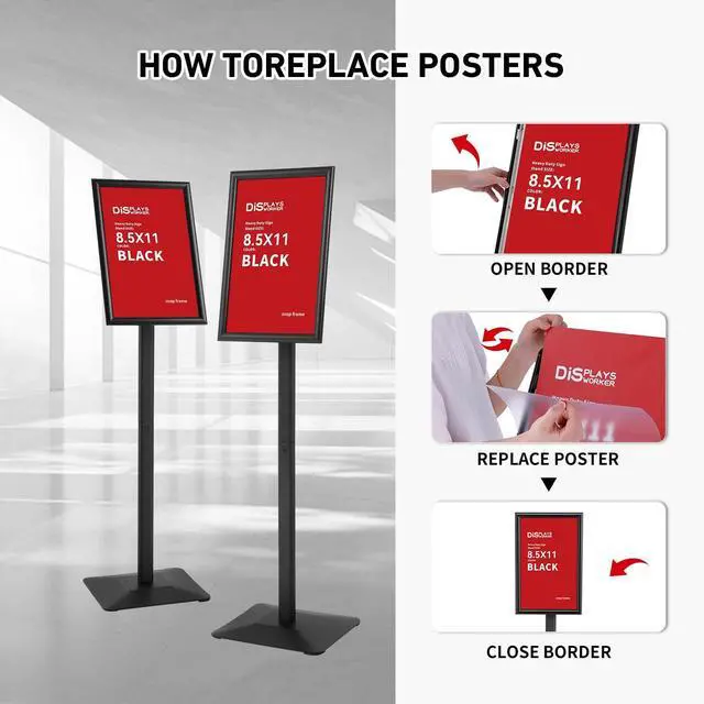 Alt view image 2 of 7 - 4Pcs Floor Sign Holder, Sign Stand heavy duty pedestal sign floor standing for indoor outdoor 8.5×11 signage display (BLACK, 8.5×114 Pack)