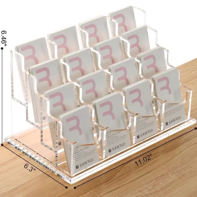 Alt view image 2 of 7 - Vertical Business Card Holder for Desk,16 Slots 4 Tier Clear Acrylic Business Card Display Stand,Multiple Business Card Desktop Organizer holders for Women and Men,Holds 960 Cards