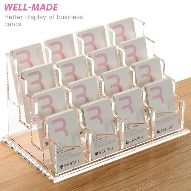 Alt view image 4 of 7 - Vertical Business Card Holder for Desk,16 Slots 4 Tier Clear Acrylic Business Card Display Stand,Multiple Business Card Desktop Organizer holders for Women and Men,Holds 960 Cards