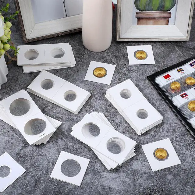 Alt view image 4 of 7 - 1200 Self Adhesive Coin Holders, Cardboard 2" x 2" Holders, Many Assorted Sizes Coin Flips Collection Supplies Collecting Cardboard Accessories for Collectors (6 Size)