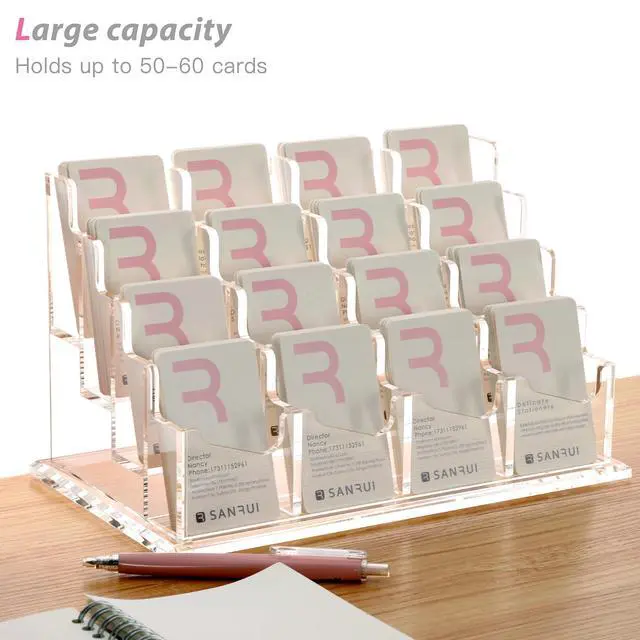 Alt view image 7 of 7 - Vertical Business Card Holder for Desk,16 Slots 4 Tier Clear Acrylic Business Card Display Stand,Multiple Business Card Desktop Organizer holders for Women and Men,Holds 960 Cards