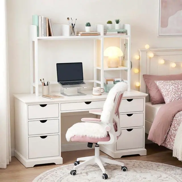 Alt view image 4 of 7 - Desk Hutch Dorm Room, Desktop Bookshelf for Computer Desk 37" Hutch Organizer Tabletop Storage Rack for College Essentials Home Office White