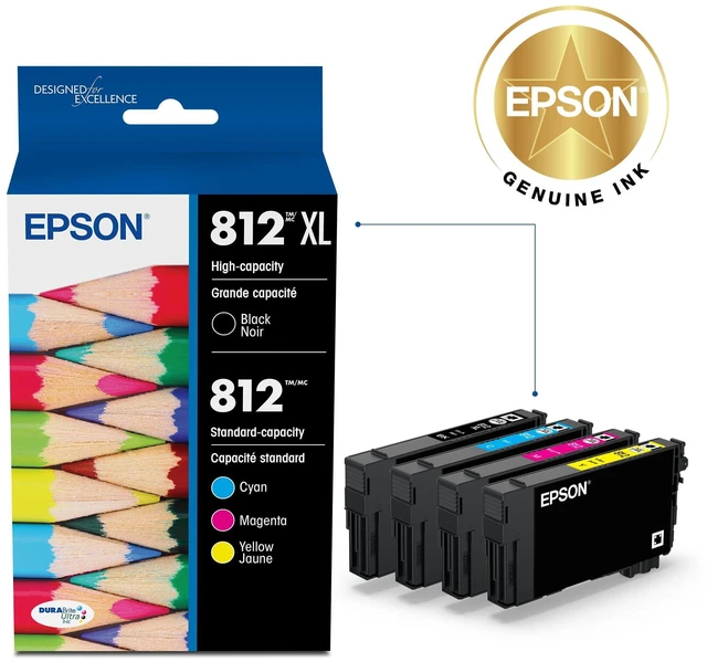 Alt view image 2 of 6 - 812 Genuine Ink Cartridge XL Black and Standard Color Combo Pack Works With WorkForce Pro WF-7310 WF-7820 WF-7840 EC-C7000 Printers