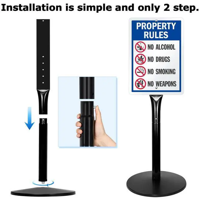 Alt view image 4 of 7 - Parking Sign Post 49" Heavy Duty Cast Iron Parking Signs Stand, Movable Sign Stand for Hanging Signs, Black (20lbs, 2Packs)