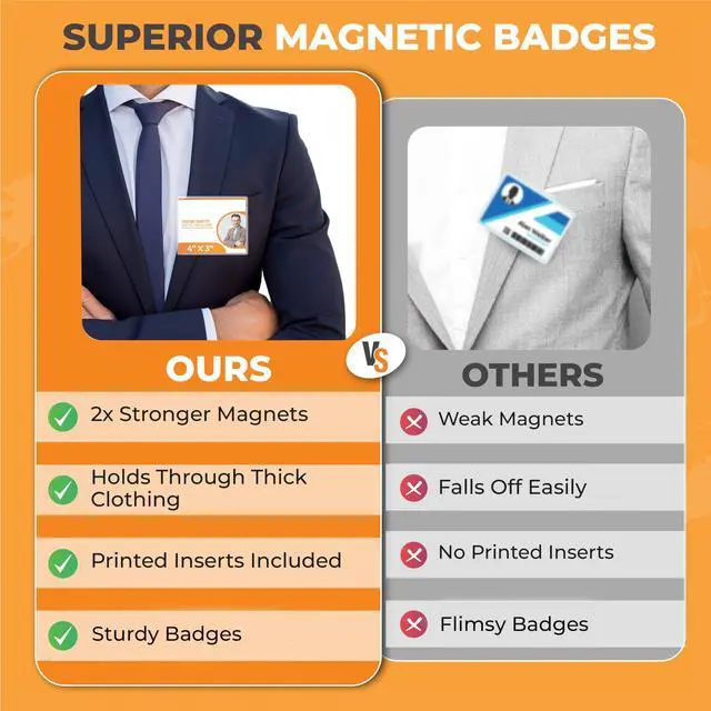 Alt view image 2 of 7 - 100 Pack of 4x3 Magnetic Name Badge Holders (White Printable Inserts Included) Customizable Magnetic Name Tags for Office, Conventions, School, and Events - Durable and Clear Plastic Name Tag Holder