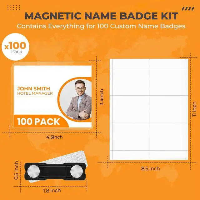 Alt view image 3 of 7 - 100 Pack of 4x3 Magnetic Name Badge Holders (White Printable Inserts Included) Customizable Magnetic Name Tags for Office, Conventions, School, and Events - Durable and Clear Plastic Name Tag Holder