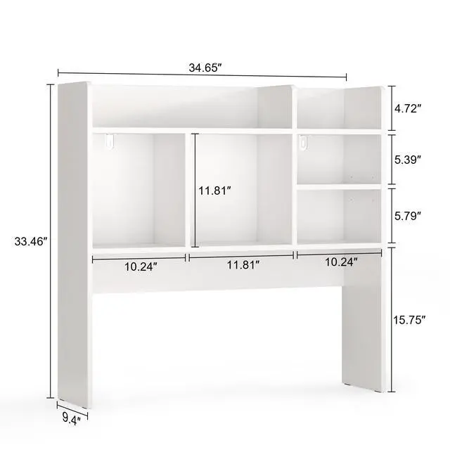 Alt view image 2 of 7 - Desk Hutch with 6 Shelves, Desktop Organizer Shelf for Office Dorm, White | Wood Desk Shelf for Top of Desk, Over Desk Hutch Bookshelf, Anti-Tip Design, Non-Slip Feet. Space-Saving Design