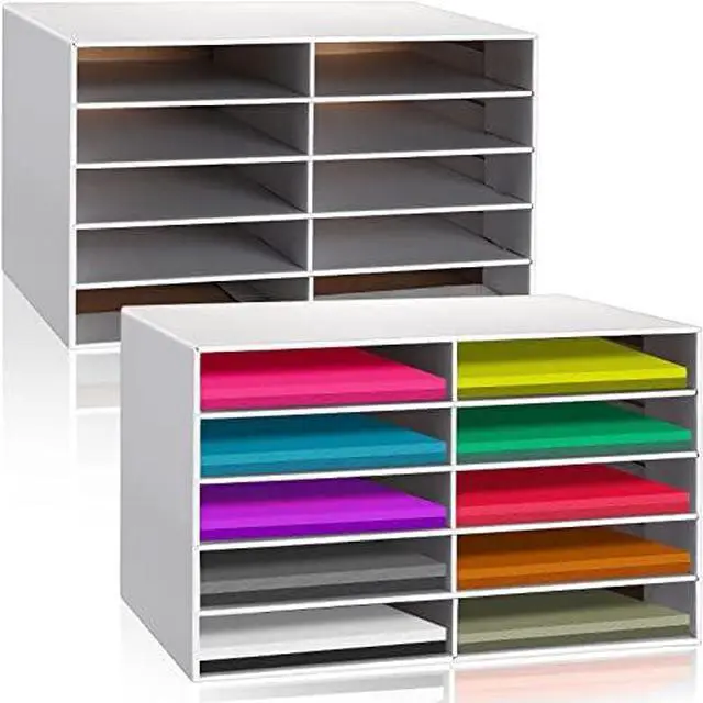 Alt view image 4 of 7 - 2 Pcs Construction Paper Storage, Classroom Mailboxe, Back to School Literature Sorter, Sturdy Cardboard Paper Organizer for Teacher, Student, Office(10 Slots,White)