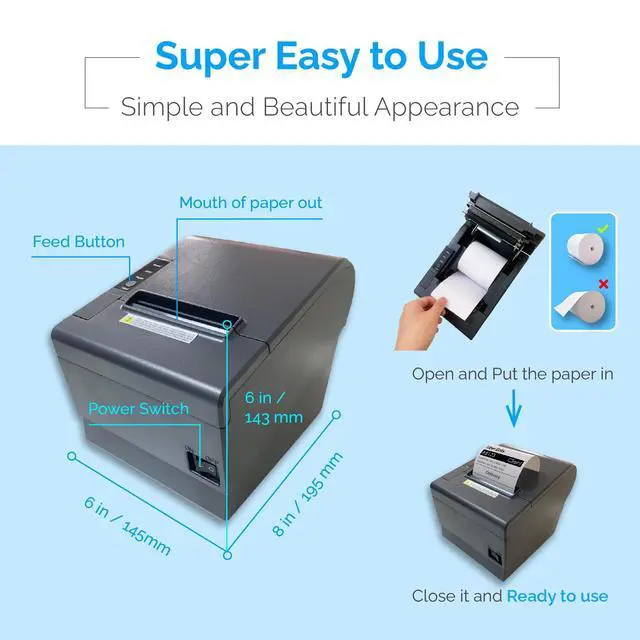 Alt view image 3 of 7 - Delivery Platform Thermal Printer 3 1/8 PaperWidth POS Cash Register Dual Bluetooth WiFi USB Support Print Receipt Ticket Ubereats Doordash Grubhub Postmates APP for Food ToGo take out away Shop