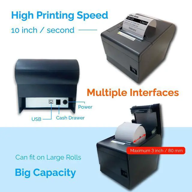 Alt view image 6 of 7 - Delivery Platform Thermal Printer 3 1/8 PaperWidth POS Cash Register Dual Bluetooth WiFi USB Support Print Receipt Ticket Ubereats Doordash Grubhub Postmates APP for Food ToGo take out away Shop