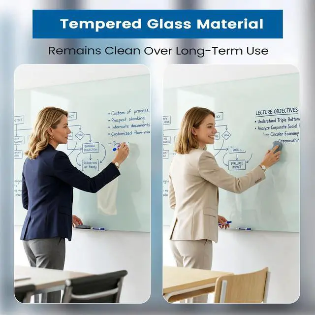 Alt view image 4 of 7 - Large Glass Whiteboard, Enhanced Magnetism Glass Dry Erase Board for Wall, 48" x 36" Magnetic Tempered Glass Board, 4' x 3' Big White Board for Home, Office, School