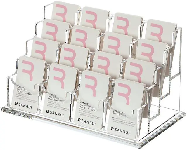 Main image of Vertical Business Card Holder for Desk,16 Slots 4 Tier Clear Acrylic Business Card Display Stand,Multiple Business Card Desktop Organizer holders for Women and Men,Holds 960 Cards