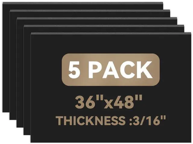 Main image of 36×48" Black Foam Board, 3/16" (5mm) Thick Poster Board, 5Pack of Foam Core Board for Arts & Crafts, School Projects, Displays, and Presentations