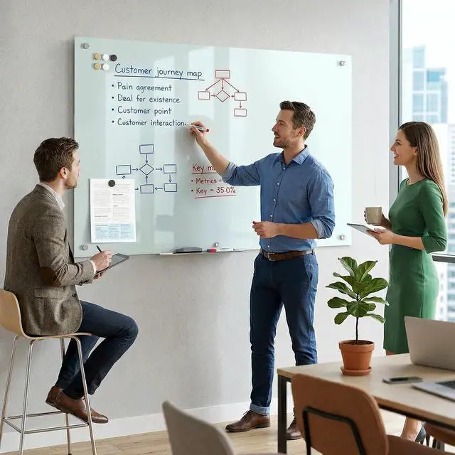 Alt view image 7 of 7 - Large Glass Whiteboard, Enhanced Magnetism Glass Dry Erase Board for Wall, 48" x 36" Magnetic Tempered Glass Board, 4' x 3' Big White Board for Home, Office, School