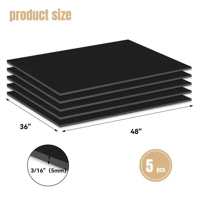Alt view image 2 of 6 - 36×48" Black Foam Board, 3/16" (5mm) Thick Poster Board, 5Pack of Foam Core Board for Arts & Crafts, School Projects, Displays, and Presentations
