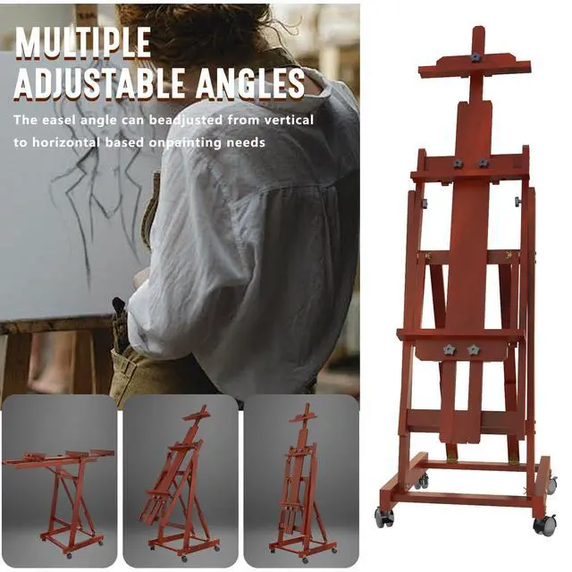 Alt view image 5 of 7 - H-Frame Foldable Easel, Adjustable Height & Angle (Vertical to Horizontal), Removable Floor Art Easel for Adults, Holds Two Canvases Up to 77 Inches, Walnut Finish