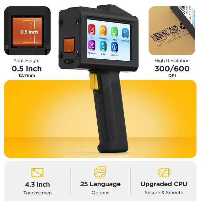 Alt view image 3 of 7 - Handheld Inkjet Printer 0.5 Inches Print Height Weighs Only 390g for Batch Code Date Lot Number Print on Plastic Carton Wood Metal Glass Aluminum with 42ml Fast Dry Ink (Black)