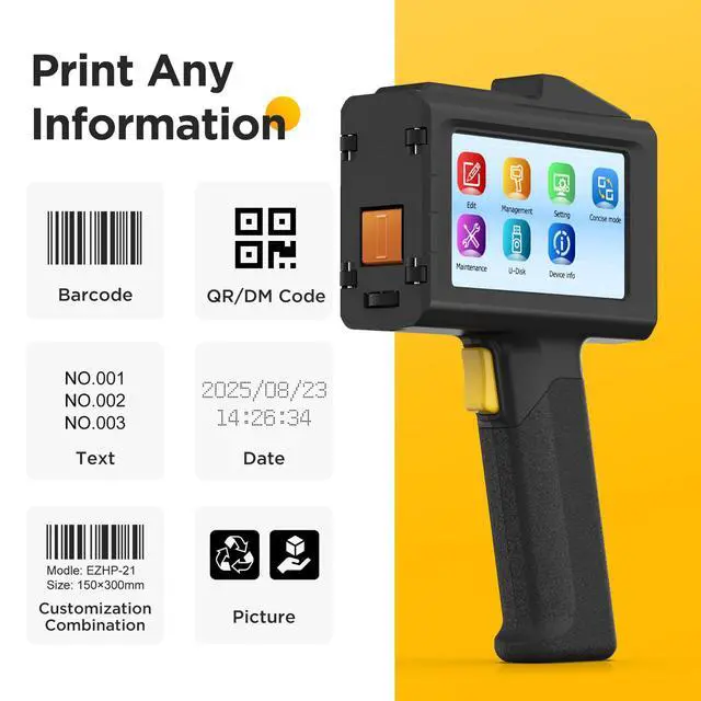 Alt view image 4 of 7 - Handheld Inkjet Printer 0.5 Inches Print Height Weighs Only 390g for Batch Code Date Lot Number Print on Plastic Carton Wood Metal Glass Aluminum with 42ml Fast Dry Ink (Black)