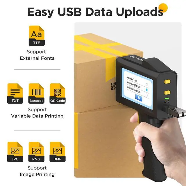 Alt view image 6 of 7 - Handheld Inkjet Printer 0.5 Inches Print Height Weighs Only 390g for Batch Code Date Lot Number Print on Plastic Carton Wood Metal Glass Aluminum with 42ml Fast Dry Ink (Black)